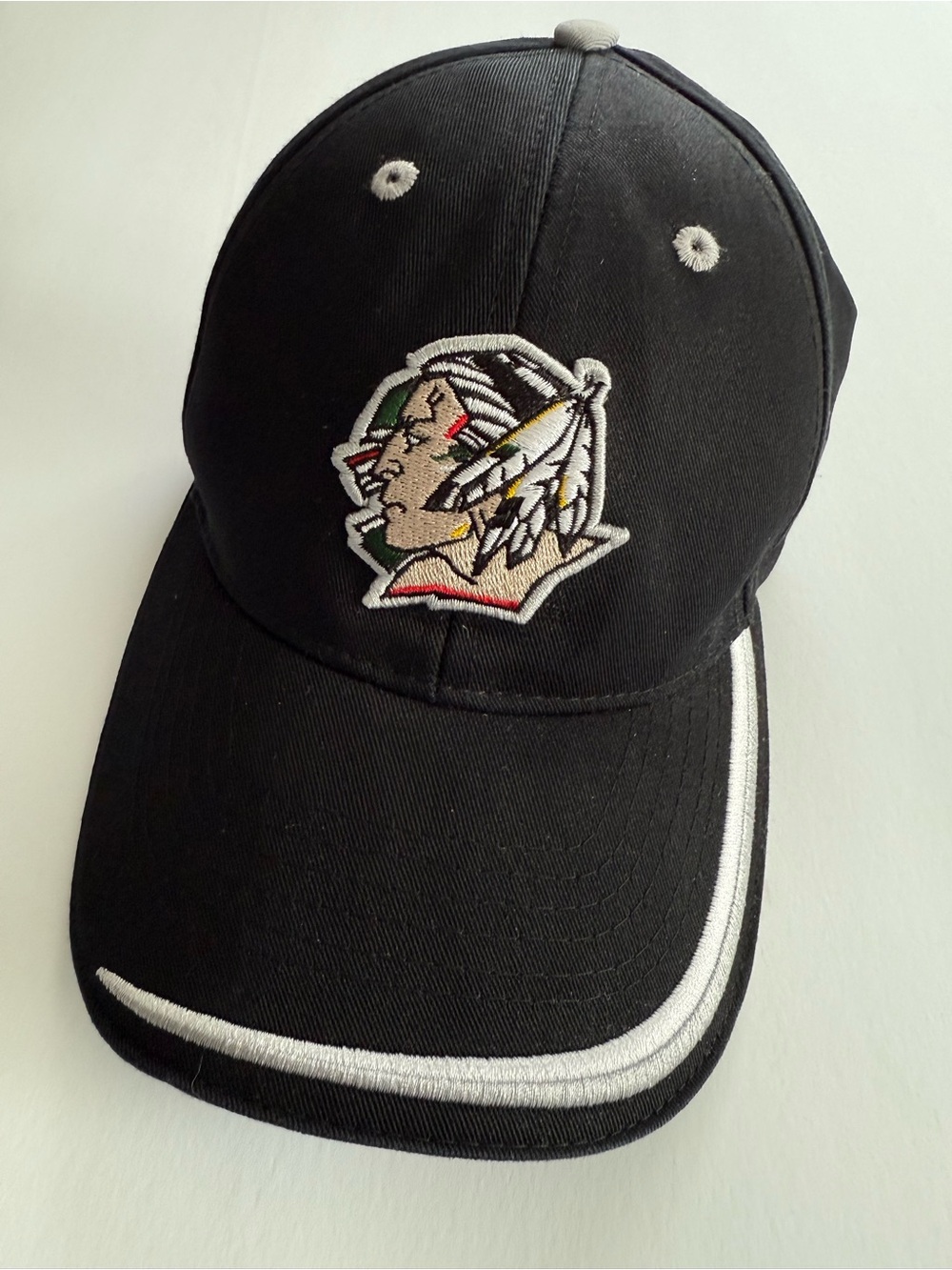 Black Fighting Sioux Baseball Hat With Embroidered Logo